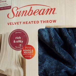 NIB SUNBEAM RICH TEAL VELVET HEATED THROW 50" x 60" SUPER SOFT AUTO OFF NEW